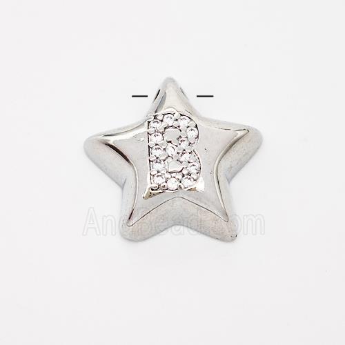 Copper Star Pendant Pave Zirconia Letter-B Large Hole Platinum Plated