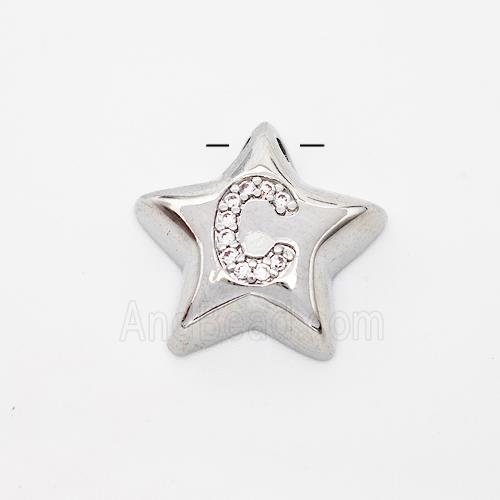 Copper Star Pendant Pave Zirconia Letter-C Large Hole Platinum Plated