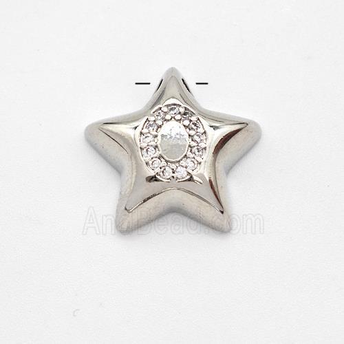 Copper Star Pendant Pave Zirconia Letter-O Large Hole Platinum Plated
