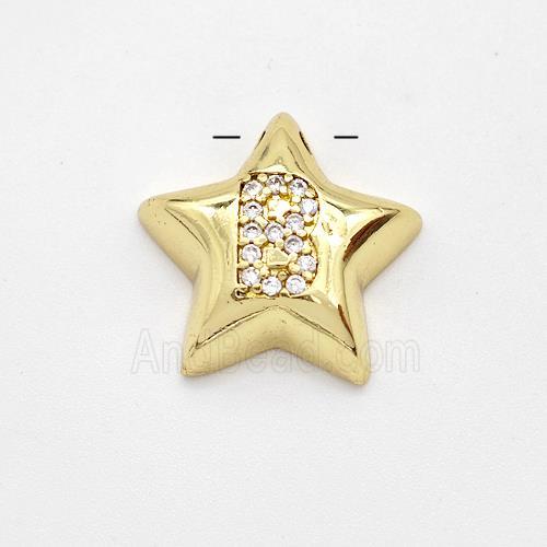 Copper Star Pendant Pave Zirconia Letter-B Large Hole Gold Plated