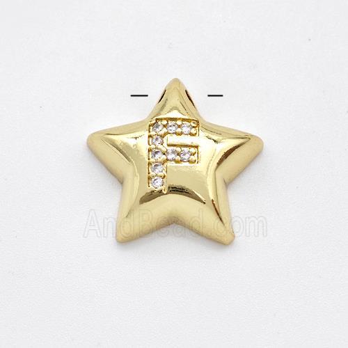 Copper Star Pendant Pave Zirconia Letter-F Large Hole Gold Plated