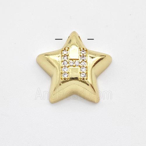 Copper Star Pendant Pave Zirconia Letter-H Large Hole Gold Plated