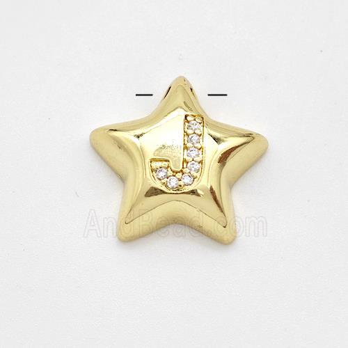 Copper Star Pendant Pave Zirconia Letter-J Large Hole Gold Plated