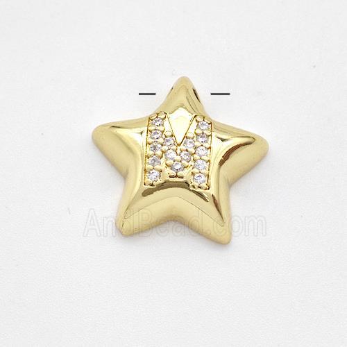 Copper Star Pendant Pave Zirconia Letter-M Large Hole Gold Plated