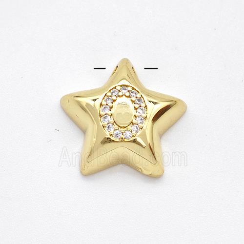 Copper Star Pendant Pave Zirconia Letter-O Large Hole Gold Plated