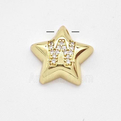 Copper Star Pendant Pave Zirconia Letter-W Large Hole Gold Plated