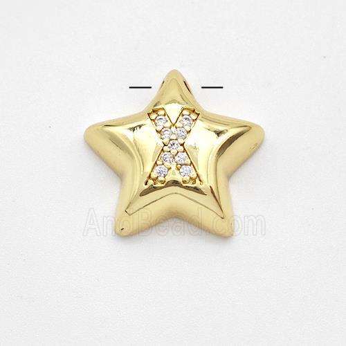 Copper Star Pendant Pave Zirconia Letter-X Large Hole Gold Plated