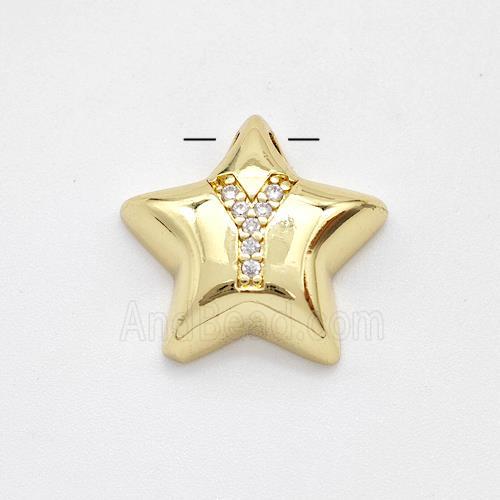 Copper Star Pendant Pave Zirconia Letter-Y Large Hole Gold Plated