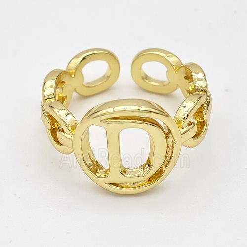 Copper Ring With Letter-D Gold Plated