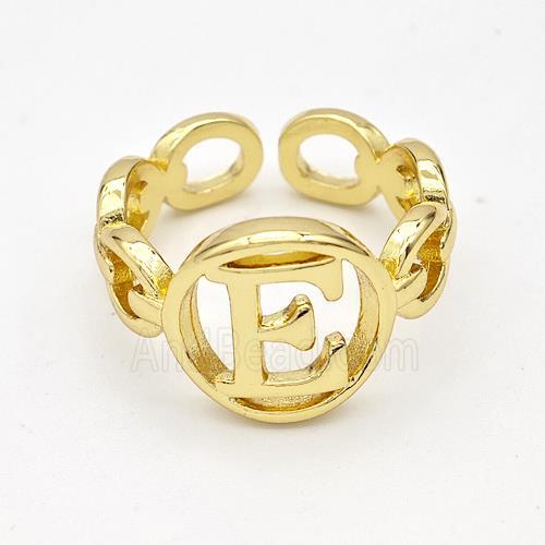 Copper Ring With Letter-E Gold Plated