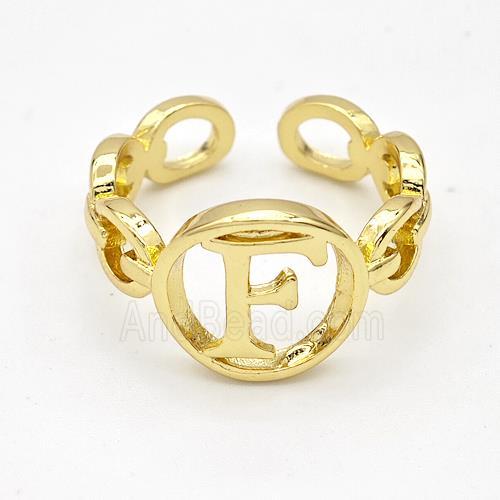 Copper Ring With Letter-F Gold Plated