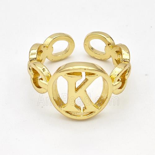 Copper Ring With Letter-K Gold Plated
