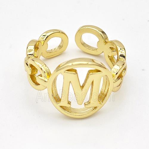 Copper Ring With Letter-M Gold Plated