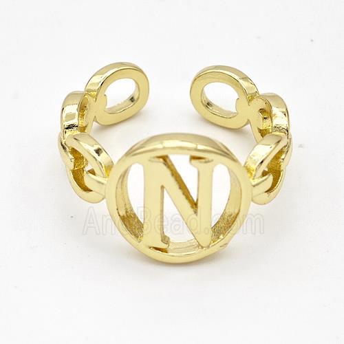 Copper Ring With Letter-N Gold Plated