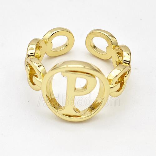 Copper Ring With Letter-P Gold Plated