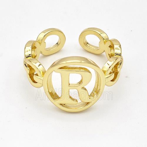 Copper Ring With Letter-R Gold Plated