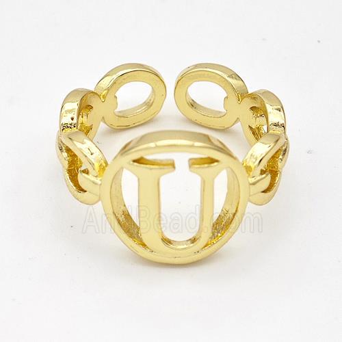 Copper Ring With Letter-U Gold Plated