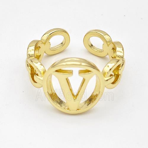 Copper Ring With Letter-V Gold Plated