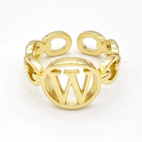 Copper Ring With Letter-W Gold Plated