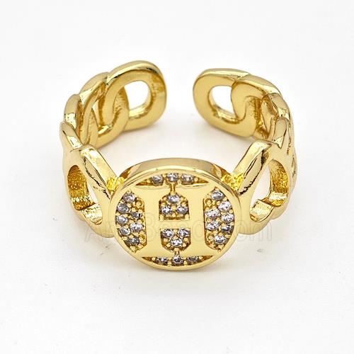 Copper Ring Pave Zirconia Letter-H Gold Plated