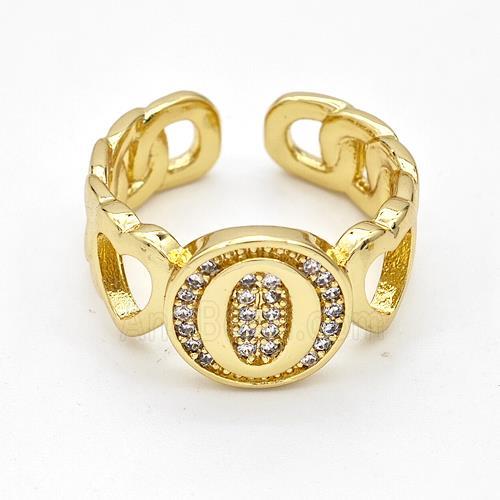 Copper Ring Pave Zirconia Letter-O Gold Plated