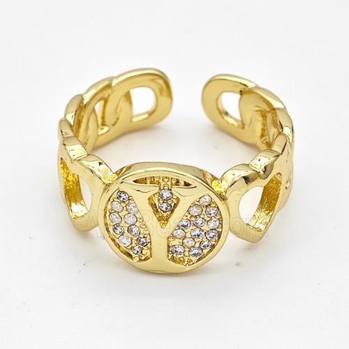 Copper Ring Pave Zirconia Letter-Y Gold Plated