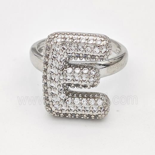 Copper Ring Pave Zirconia Letter-E Platinum Plated
