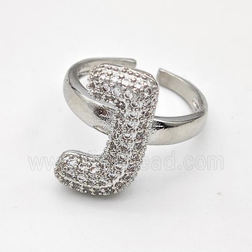 Copper Ring Pave Zirconia Letter-J Platinum Plated