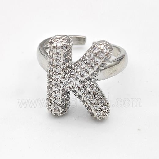 Copper Ring Pave Zirconia Letter-K Platinum Plated