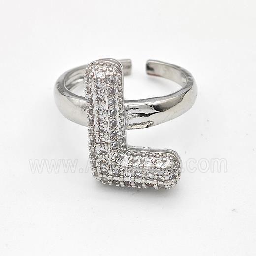 Copper Ring Pave Zirconia Letter-L Platinum Plated