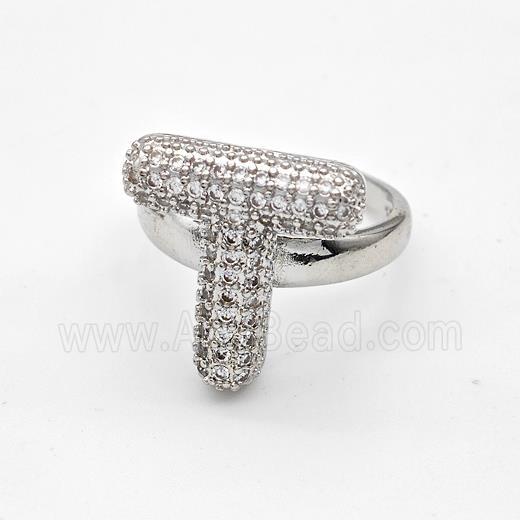 Copper Ring Pave Zirconia Letter-T Platinum Plated