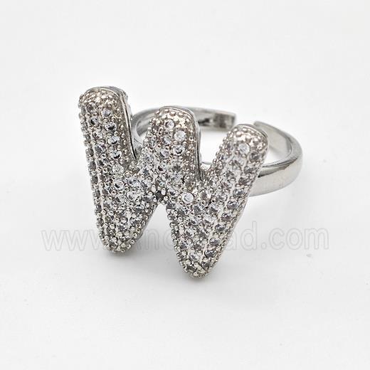 Copper Ring Pave Zirconia Letter-W Platinum Plated