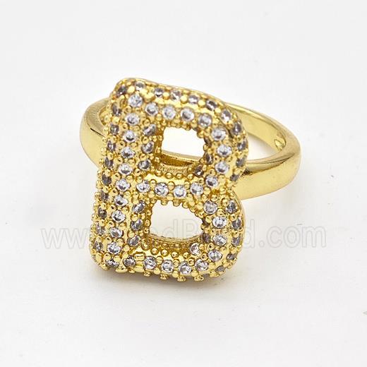 Copper Ring Pave Zirconia Letter-B Gold Plated