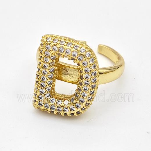 Copper Ring Pave Zirconia Letter-D Gold Plated
