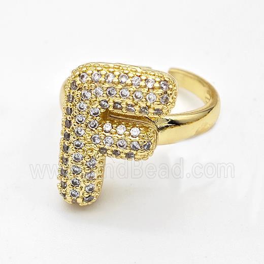 Copper Ring Pave Zirconia Letter-F Gold Plated