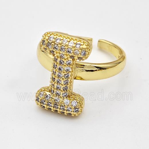 Copper Ring Pave Zirconia Letter-I Gold Plated
