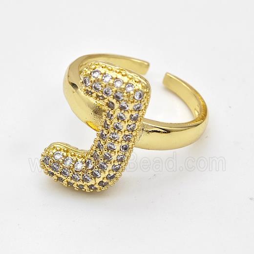 Copper Ring Pave Zirconia Letter-J Gold Plated
