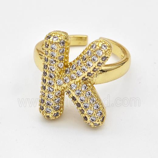 Copper Ring Pave Zirconia Letter-K Gold Plated