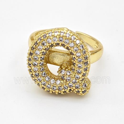 Copper Ring Pave Zirconia Letter-Q Gold Plated