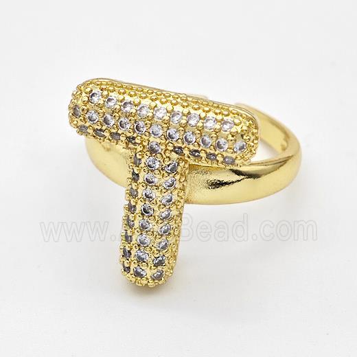 Copper Ring Pave Zirconia Letter-T Gold Plated