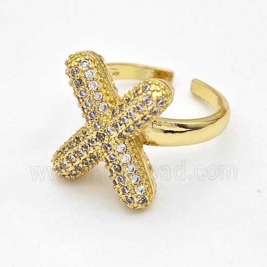 Copper Ring Pave Zirconia Letter-X Gold Plated