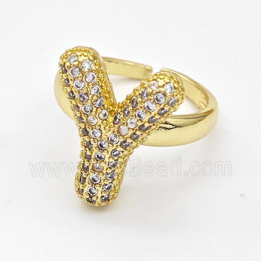 Copper Ring Pave Zirconia Letter-Y Gold Plated