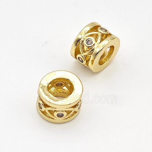 Copper Tube Beads Pave Zirconia Hollow Large Hole Gold Plated