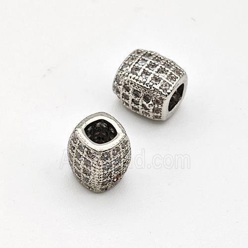 Copper Barrel Beads Micro Pave Zirconia Large Hole Platinum Plated