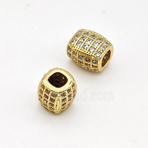 Copper Barrel Beads Micro Pave Zirconia Large Hole Gold Plated
