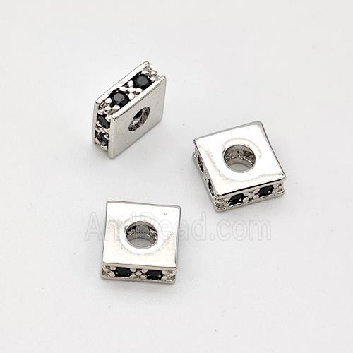 Copper Square Beads Pave Zirconia Spacer Platinum Plated