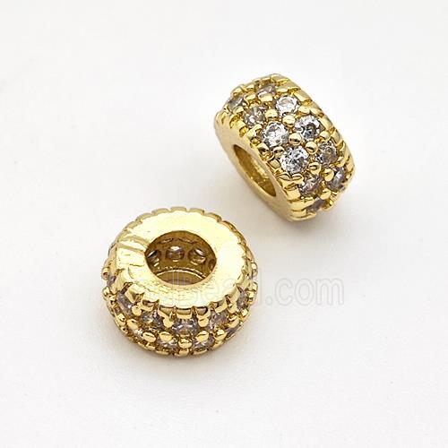 Copper Rondelle Beads Micro Pave Zirconia Large Hole Gold Plated