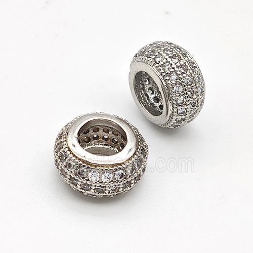 Copper Rondelle Beads Micro Pave Zirconia Large Hole Platinum Plated