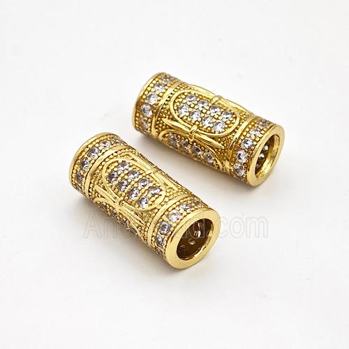 Copper Tube Beads Micro Pave Zirconia Large Hole Gold Plated
