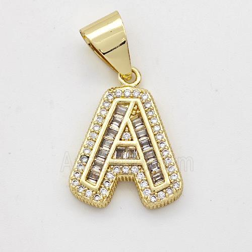 Copper Pendant Pave Zirconia Letter-A Gold Plated